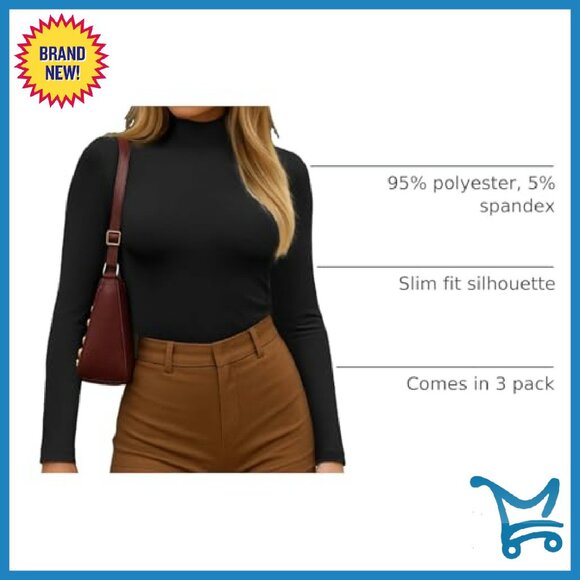 Women's 3 Pack Long Sleeve Mock Turtleneck Tops Thermal Layering - Picture 5 of 8
